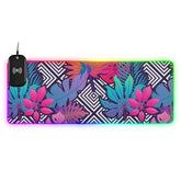 Colorful Tropical Leaves Wireless Charging Mouse Pad for Mobile Phone Extra Large Gaming Mousepad with 13 Lighting Modes Keyboard Mat for Gaming MacBook PC Laptop Desk Office Home